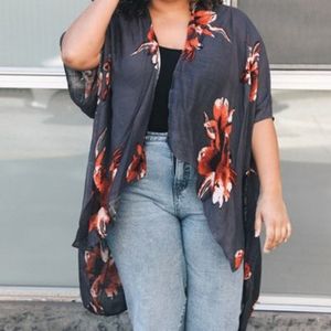 Grey and orange kimono duster